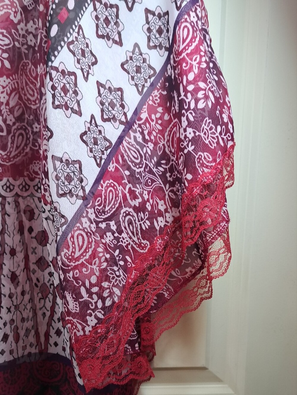 Maurices Burgundy & White Paisley Flutter Sleeve Blouse - Picture 9 of 11